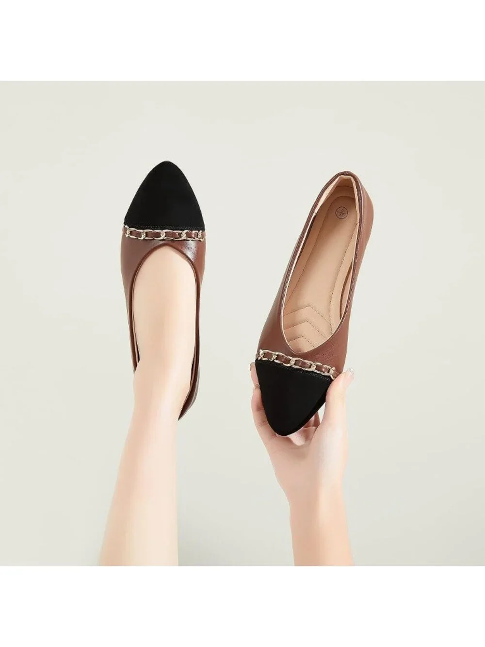 Women's Brown Crimping Suede Ballet Flats Pointed Toe Comfortable Dress Shoes